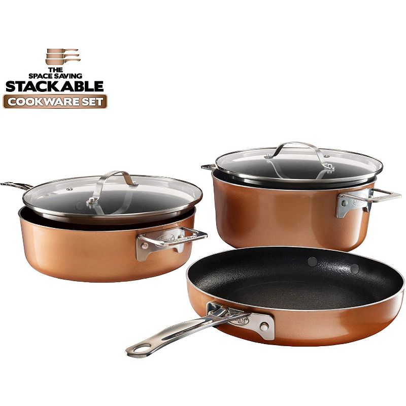 Gotham Steel Stackmaster 5 Piece Copper Space Saving Nonstick Cookware Set, 1 of 4