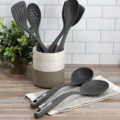 Oster Ridgecrest 2 Piece Silicone Kitchen Tool Skimmer and Ladle Set in Gray — фото 5