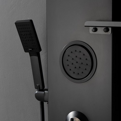 Matte Black Thermostatic Shower Panel System with LED Light