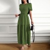 Women's Puff Short Sleeve Smocked Midi Dress Casual Summer Floral Print Elastic Waist Tiered A Line Maxi Dress - 2 of 4