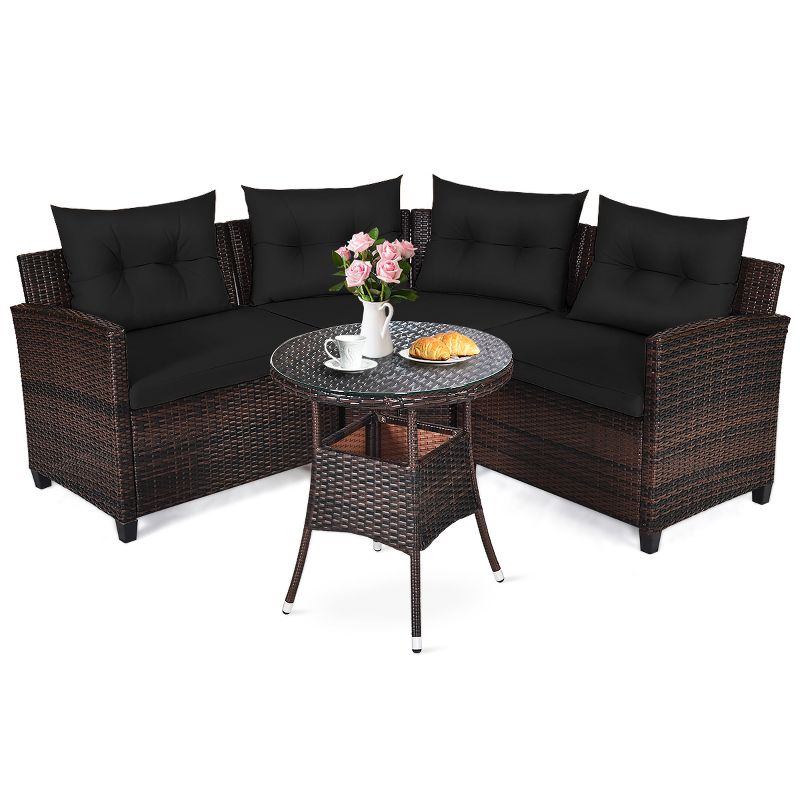 Tangkula 4PCS Outdoor Patio Conversation Set Wicker Rattan Sectional Sofa W/Cushions, 1 of 9