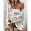 Clearlove Women Knitted Cardigan Lightweight Tie Front Hollow Out Long Sleeves Summer Knit Cover Cardigans - 3 of 4