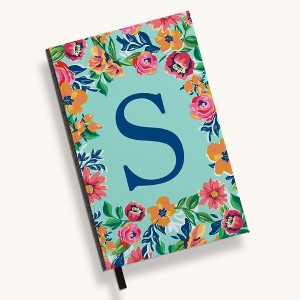 Personalization Mall Flowery Initial Journal, Blue Aqua - 1 of 4