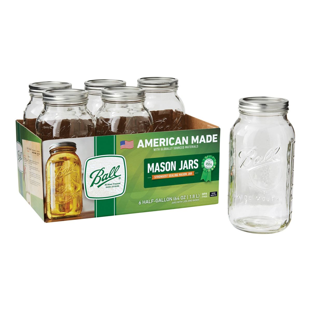 Ball 64oz 6pk Glass Wide Mouth Mason Jar