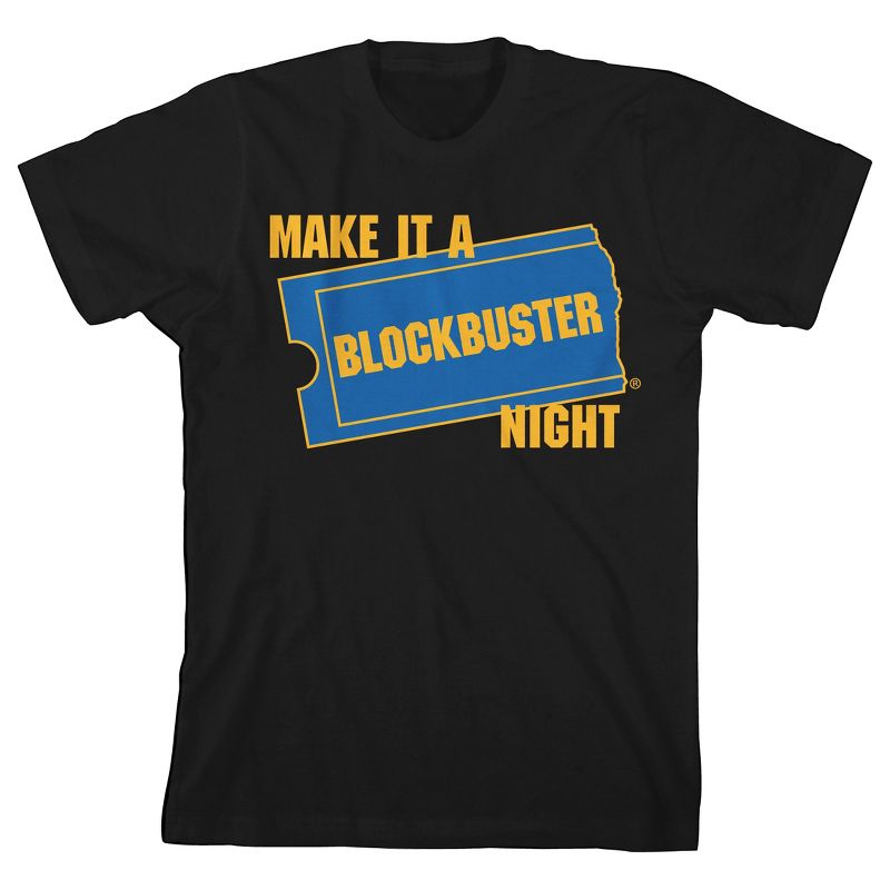 Bioworld Blockbuster "Make It a Blockbuster Night" Youth Black Short Sleeve Crew Neck Tee, 1 of 4