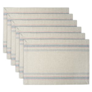 DII French Stripe Placemat Set 6 Piece, Taupe/Gray, 13x19" - 1 of 4