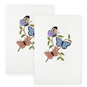 Linum Home Textiles SPRING BUTTERFLIES - Embroidered Luxury 100% Turkish Cotton Hand Towels (Set of 2) - 1 of 3