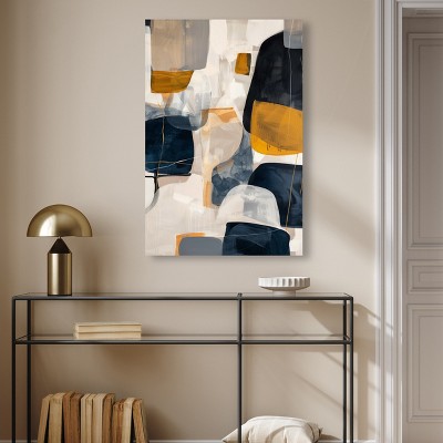 Boho Neutral Abstract Canvas Wall Art in Blue and Gold, 24" x 36"