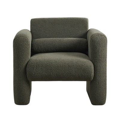 HomeRoots 31" Olive Green Boucle Upholstered Arm Chair And Toss Pillow
