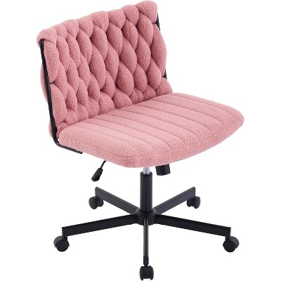 Wide Seat Armless Office Chair, Criss-Cross Legged Computer Task Chair with Wheels, Cute Desk Chair for Vanity, Home Office or Work
