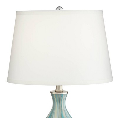 Blue Gray Art Glass Table Lamp with White Drum Shade