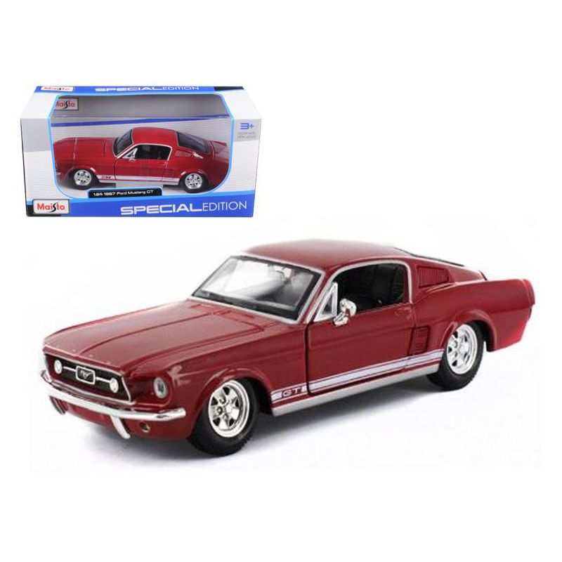 1967 Ford Mustang GT Red with White Stripes 1/24 Diecast Model Car by Maisto, 1 of 4