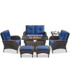 Buenhomino 7pcs Outdoor Patio Furniture Set with Fire Pit Table, Rattan Wicker Loveseat Glider Sets with Ottomans, High back Chairs and Coffee Table - 2 of 4