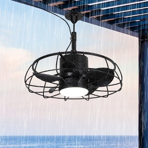 Parrot Uncle 20 Inch Black Modern Cage Ceiling Fan with Light Remote Metal Outdoor Ceiling Fans for Hallway Gazebo - 1 of 4