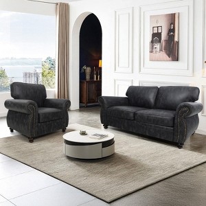 Living Room Furniture Sets,Mid-Century Vintage Sofa Couches with Rivet Design - 1 of 4