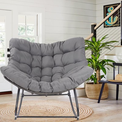 COMHOMA Patio Lazy Chair, Outdoor Egg Shaped Rocking Relax Sofa with Rattan