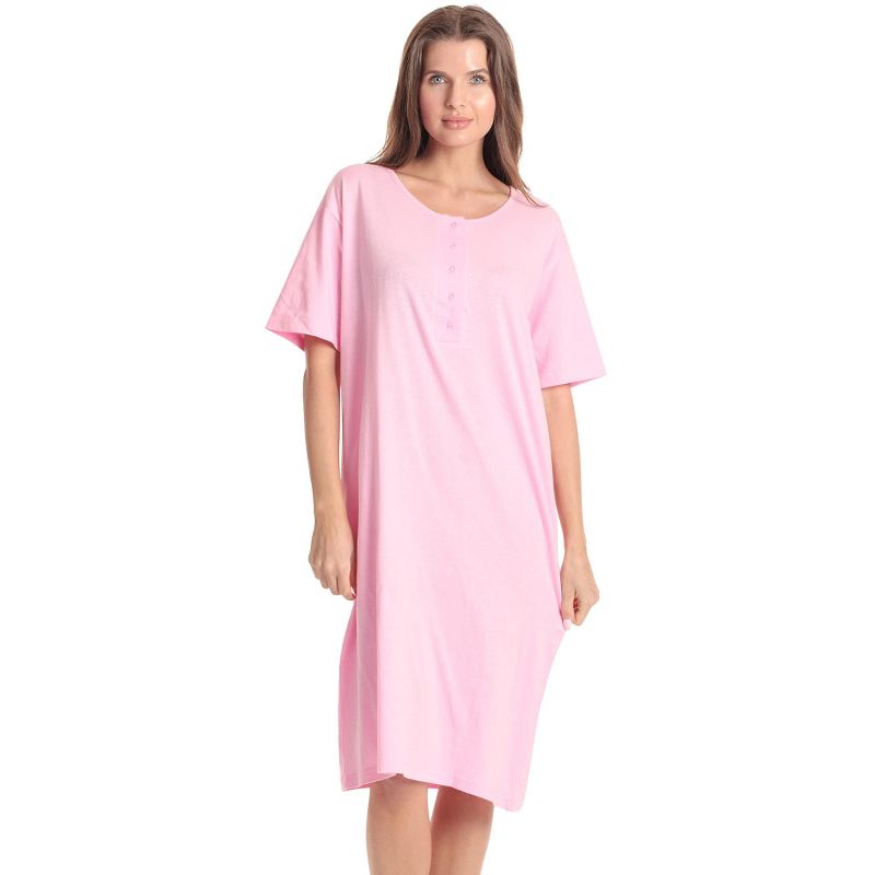 Just Love Womens Nightgown - Short Sleeve Henley Oversized Sleepwear Gown, 1 of 4