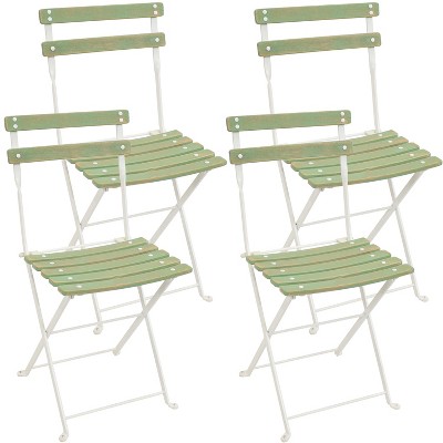 Sunnydaze Indoor/Outdoor Patio or Dining Classic Café European Chestnut Wooden Folding Bistro Chair - Antique Green - 4pk