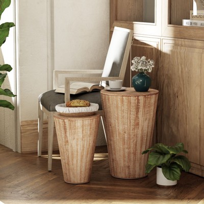 JIONJOY Farmhouse Nesting Barrel Side Table, Rustic Space Saving Storage End Table Set Fully Assembled, Natural Distressed Finish