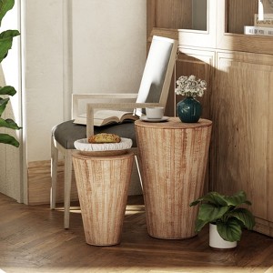 JIONJOY Farmhouse Nesting Barrel Side Table, Rustic Space Saving Storage End Table Set Fully Assembled, Natural Distressed Finish - 1 of 4
