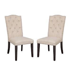 Simple Relax Set of 2 Linen Upholstered Side Chairs in Beige and Weathered Espresso - 1 of 4