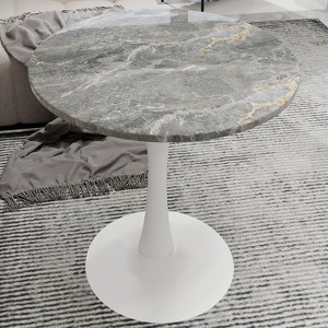 Racxily Round Side Table with Tapered Pedestal - Faux Marble Top & Nordic Minimalist Style, Ideal for Living Room - 1 of 4