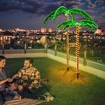 Costway 2PCS 5 FT & 7 FT Artificial Trees Tropical LED Rope Light Palm Trees Pre-Lit Artificial Decor