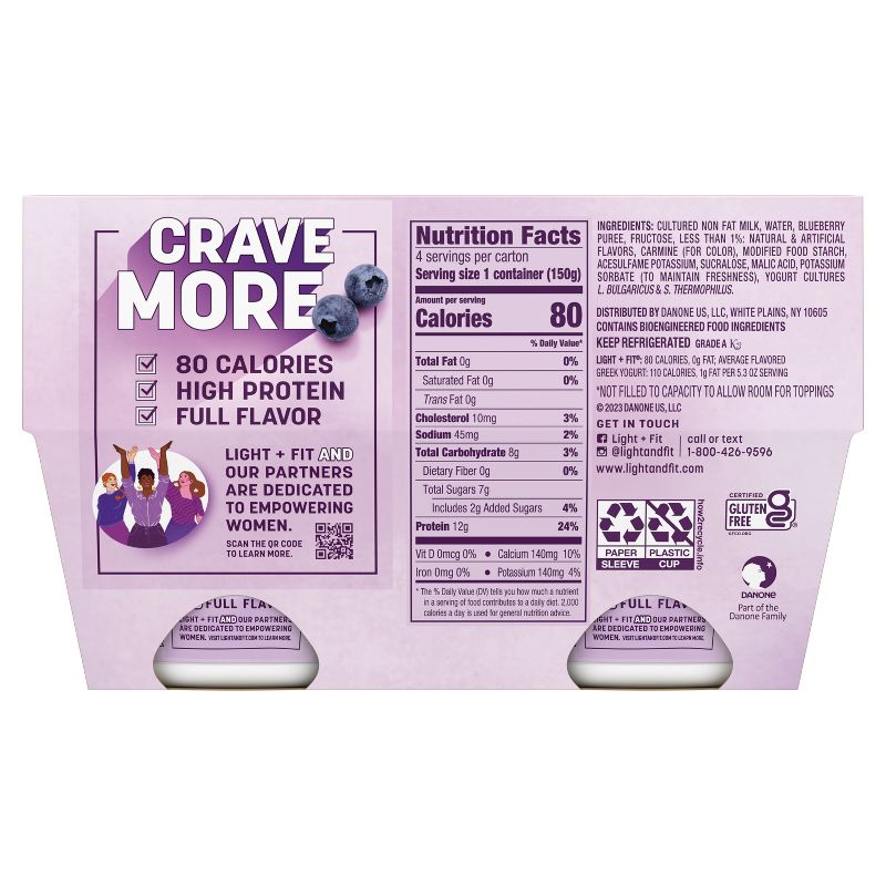 Light + Fit Nonfat Gluten-Free Blueberry Greek Yogurt - 4ct/5.3oz Cups, 5 of 9