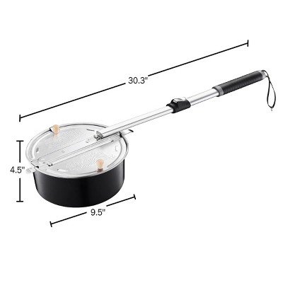 Black Metal Campfire Popcorn Popper with Telescoping Handle