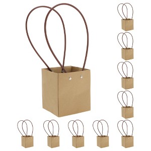 Unique Bargains Square Floral Bouquet Bag with Handle for Birthday Wedding Christmas Yellowish Brown 10 Pcs - 1 of 4