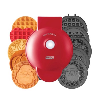 Dash MultiMaker Mini Waffle Maker System with 6 Removeable Holiday Plates Red