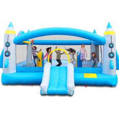 Aukfa Blast Off Rocket Ship Inflatable Bounce House with Slide for Kids - Outdoor Backyard Party Jumper