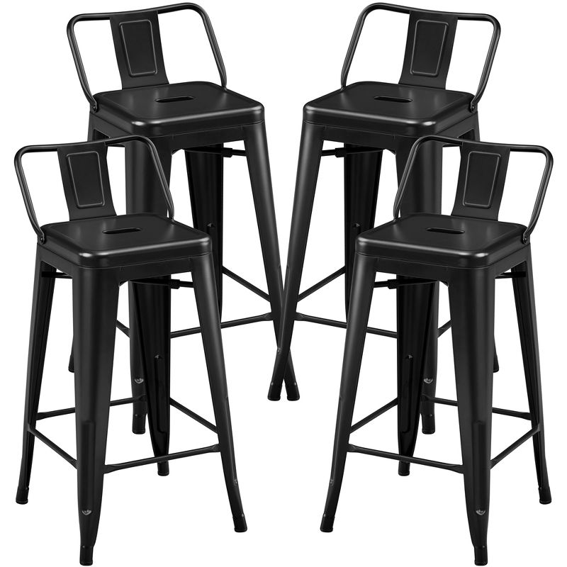 Yaheetech 26" Stackable Low Back Metal Counter Height Bar Stools with Footrest, Set of 4, 1 of 9
