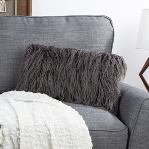 12x20-in. Plush Lumbar Pillow  Luxury Accent Pillow Insert and Shag Glam Cover Set  for Bedroom or Living Room by Lavish Home (Gray) - 1 of 4