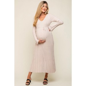 PinkBlush Taupe Ribbed Maternity Knit Maxi Dress - 1 of 4