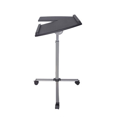 Graphite Adjustable Height Rolling Laptop Cart with Wood Top