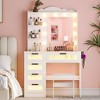Fredees Vanity Desk with Mirror and Lights, Vanity Dressing Table with 5 Drawers and Cushioned Stool, Makeup Vanity Set with Charging Station - 3 of 4