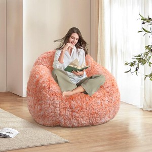Plush Faux Fur Bean Bag Chair with High Density Foam Filler and Removable Cover - 1 of 4