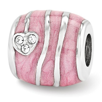 Black Bow Jewelry Sterling Silver, Pink Enamel, Crystals Heart Barrel Bead Charm