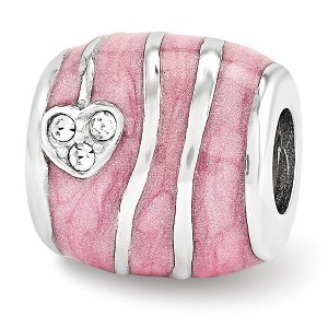 Black Bow Jewelry Sterling Silver, Pink Enamel, Crystals Heart Barrel Bead Charm - 1 of 3