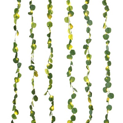 Faux Eucalyptus LED Curtain Vine Warm String Lights White/Green - West &#38; Arrow_2