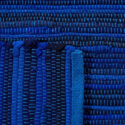 Boho Blue Stripe Handwoven Cotton-Wool Runner Rug, 2'3" x 5'