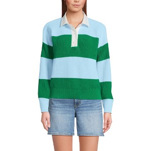 Lands' End Women's Drifter Rugby with Woven Collar Sweater - 1 of 3