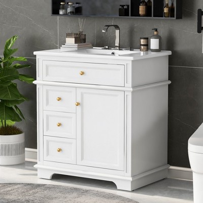 30" Bathroom Vanity with Sink Combo, Bathroom Storage Cabinet with 3 Drawers, Freestanding Under-mount Ceramic Sink Vanity Set For Bathroom