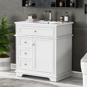 30" Bathroom Vanity with Sink Combo, Bathroom Storage Cabinet with 3 Drawers, Freestanding Under-mount Ceramic Sink Vanity Set For Bathroom - 1 of 4