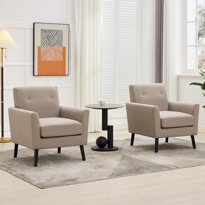 Coucheta Mid-Century Accent Chairs Set of 2, Linen Upholstered Armchairs with Wood Legs&Thick Cushions, Sofa Chair for Living Room, Office or Bedroom - 1 of 4