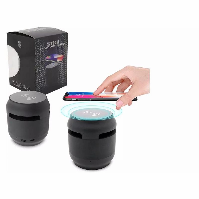 Link Mini 2 in 1 Mini Bluetooth Speaker With 5W Fast Wireless Charging Pad Station Compatible for iPhone & Samsung - Black, 1 of 5