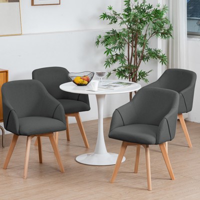 Bekrvio Swivel Dining Chairs with Arm Set of 4 - Modern Linen Upholstered Accent Desk Chairs with Solid Wood Legs for Kitchen,Living Room