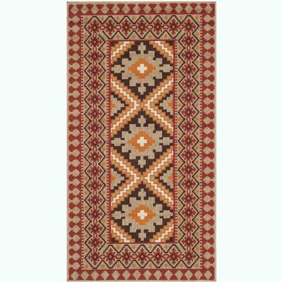 Ratia Red/Natural Synthetic 5' x 7' Easy-Care Indoor/Outdoor Rug