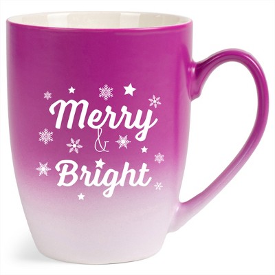 Elanze Designs Merry & Bright Two Toned Ombre Matte Pink and White 12 ounce Ceramic Stoneware Coffee Cup Mug